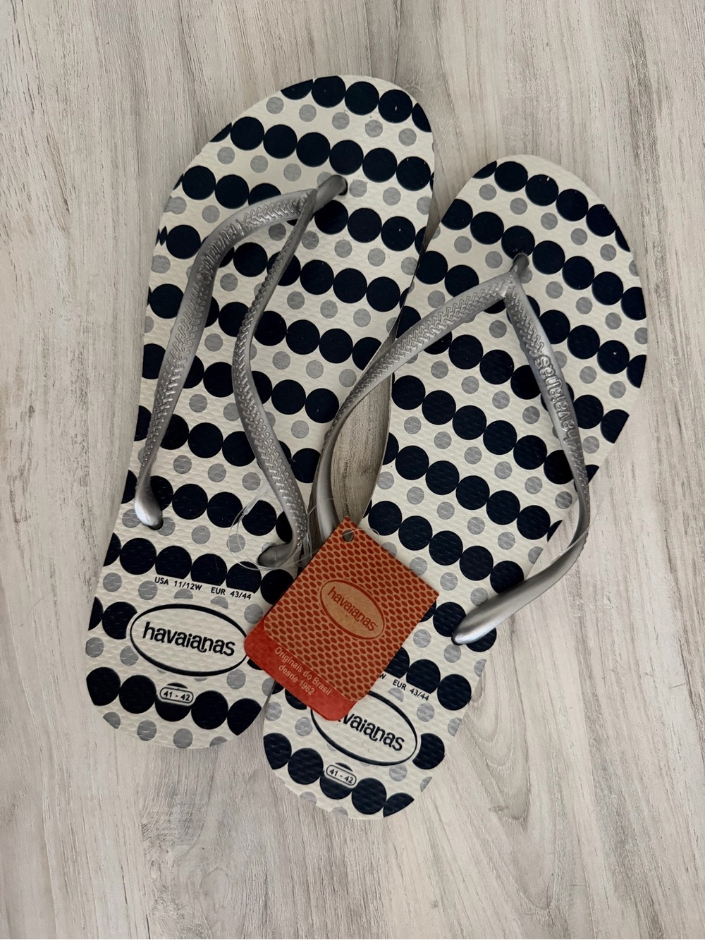 Havaianas Navy Polka Dot Flip Flops with Silver Straps